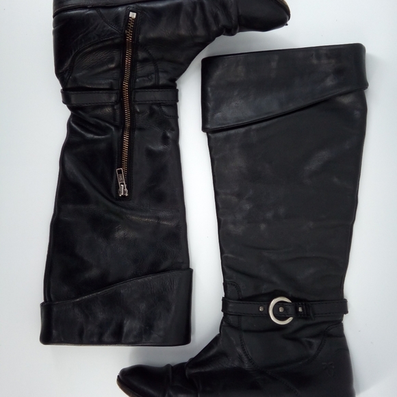 FRYE Riding Boots Leather Black Zipper Silver Ring 77215 Made in Mexico 6 B - Picture 4 of 13